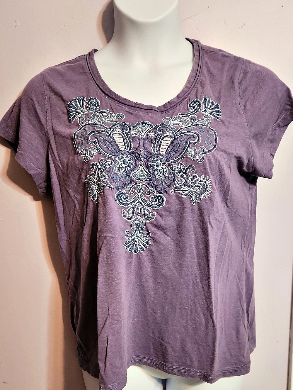 SONOMA life + style Embroidered Short Sleeve Top in Purple Size XL